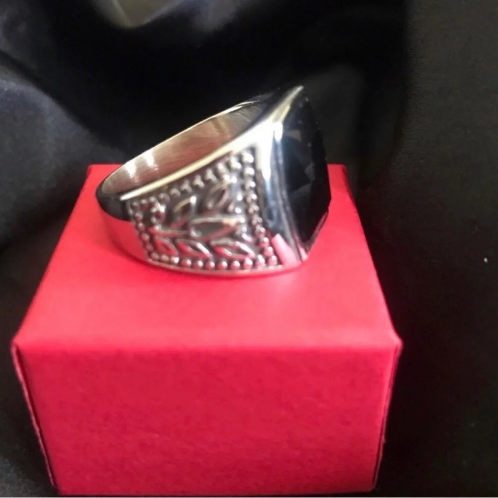 Men's Black Stone Stainless Steel Ring